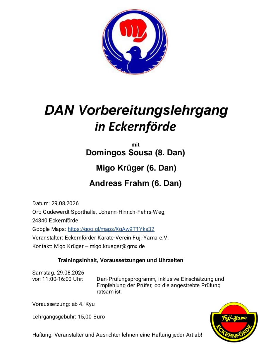 Ausschreibung DAN-Vorbereitungslehrgang EckernfxC3xB6rde 29.08.2026