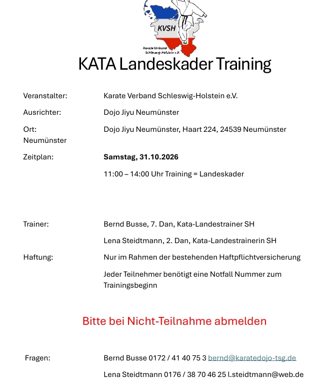 KVSH KATA Landeskadertraining in Neumünster